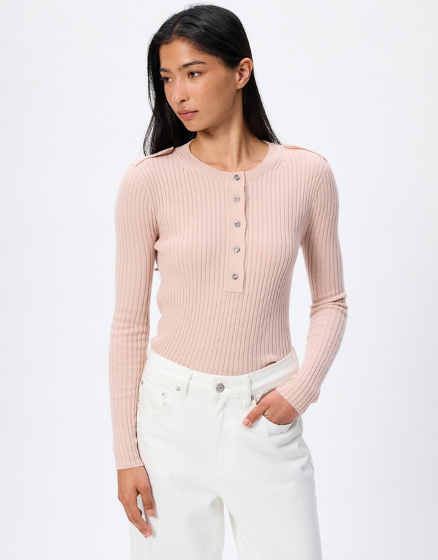 Perfect Moment - Ribbed Henley Knit Top