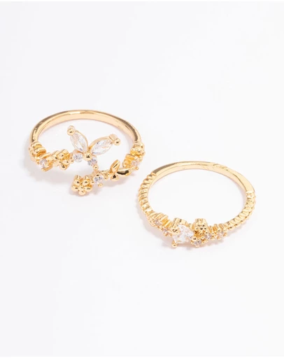 Lovisa - Gold Plated Floral Stone Ring Pack