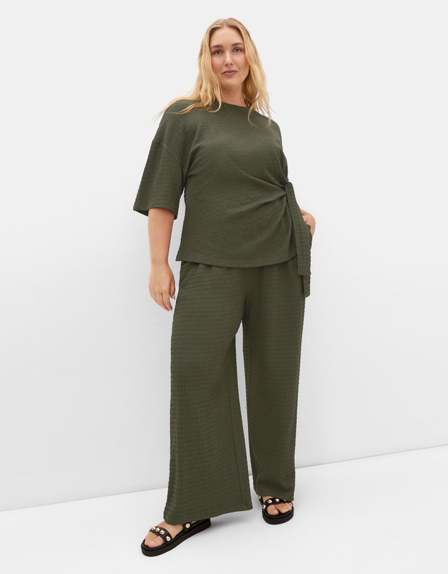 City Chic - Plus size Brianna Side Tie Top - khaki