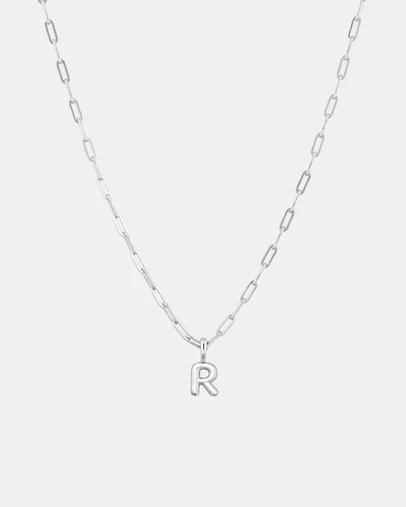 Luna Rae - Sterling Silver - Paperclip Bubble Letter R Necklace