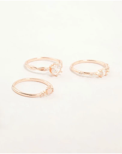 Lovisa - Rose Gold Plated Cubic Zirconia Stacking Rings 3-Pack