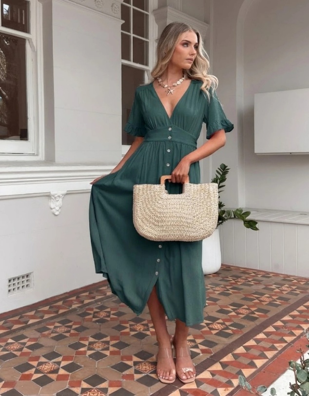 Esther & Co - Korbela Dress - Deep Green