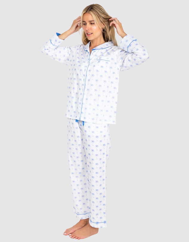 Sant And Abel - Women's Blue Palm Tree Long Sleeve Pajama Set