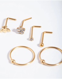 Lovisa - Gold Surgical Steel Flower & Bee Nose Stud 6-Pack