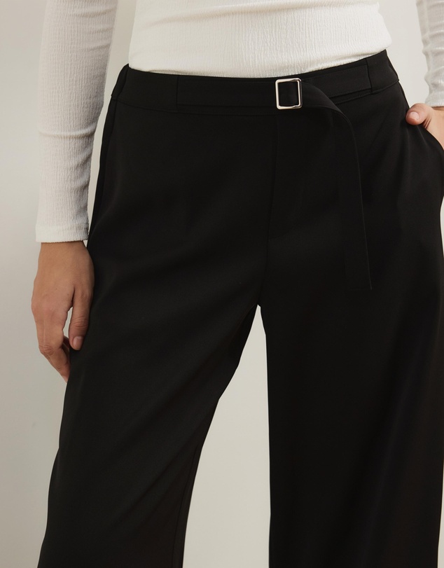 Atmos&Here - Nell Mid Rise Wide Leg Pants with Fabric Belt