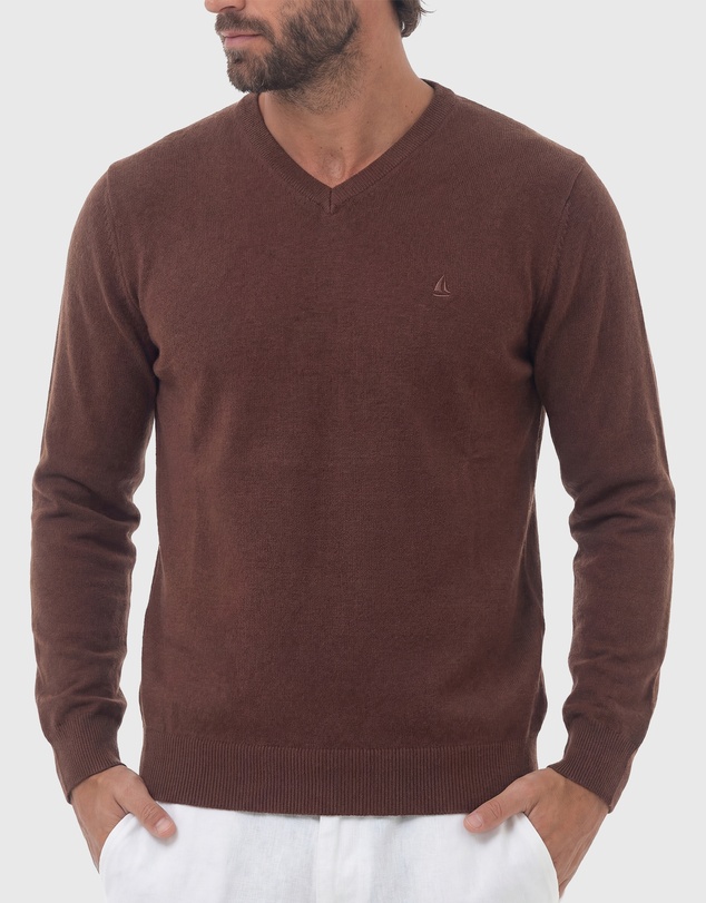 Coast Clothing - V-Neck Cotton Jumper - Chocolate