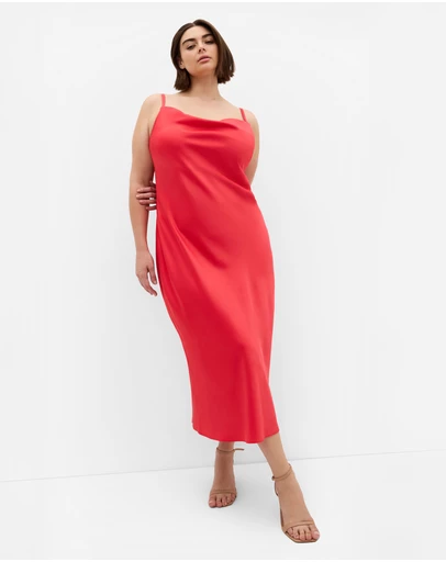 City Chic - Sadie Satin Slip Dress - watermelon