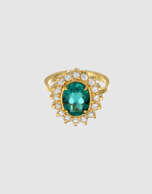Elli Jewelry - Green Quartz Cocktail Ring in Gold-Plated 925 Silver