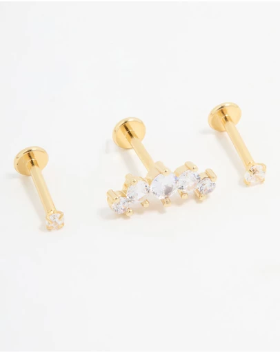 Lovisa - Gold Plated Surgical Steel Round Crawler Flat Back Studs 3-Pack
