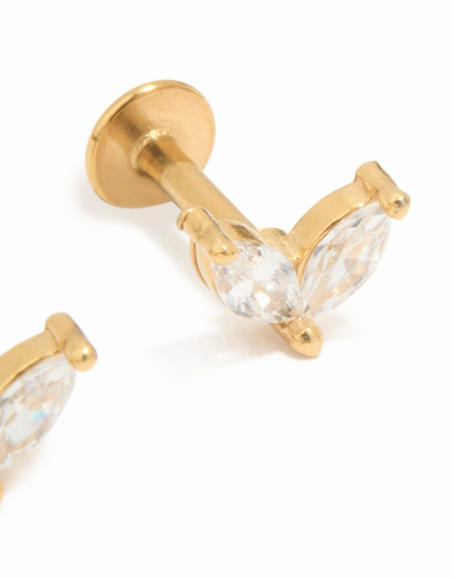 Lovisa - Gold Plated Surgical Steel Double Leaf Cubic Zirconia Flat Back Studs