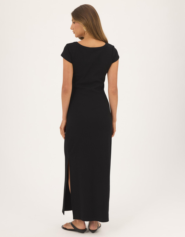 Atmos&Here - Elsie Organic Cotton Rib Square Neck Cap Sleeve Midi Dress