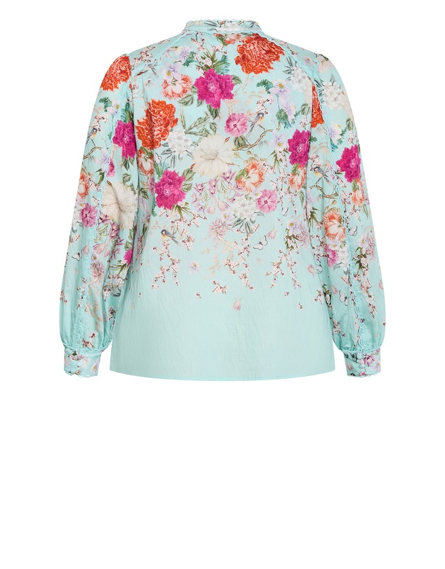 City Chic - Plus size Gianna Fleur Print Shirt - soft mint