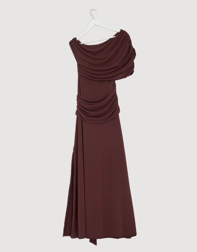 Revibe - Repaired CHANCERY Margot One Shoulder Drape Mesh Maxi Dress - AU 6