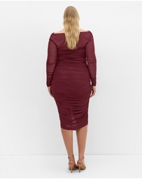 City Chic - Plus size Anastasia Ruched Midi Skirt - choc cherry
