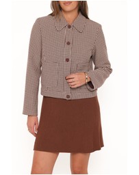 Petal & Pup - Harvie Crop Trucker Jacket - Brown Houndstooth