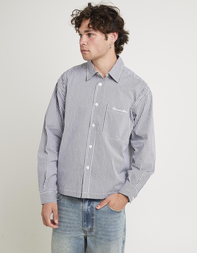 Black Noise White Rain - Miami Striped Long Sleeve Shirt