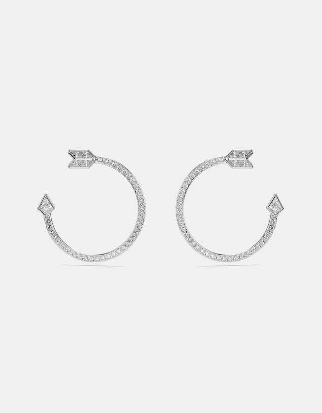 Swarovski - Idyllia Hoop Earrings, Mixed Cuts, Arrow, White, Rhodium Plated