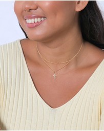 Elli Jewelry - Necklace Choker Layer Cross Pendant with Zirconia in 925 Sterling Silver Gold Plated