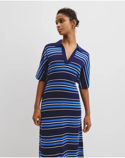 Country Road - Australian Merino Stripe Polo Knit Dress