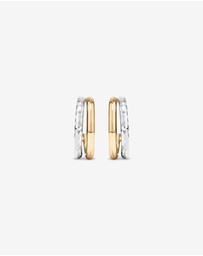 Michael Hill - Two-Tone Double Half Hoop Hammered Finish Stud Earrings in 10kt White and Yellow Gold