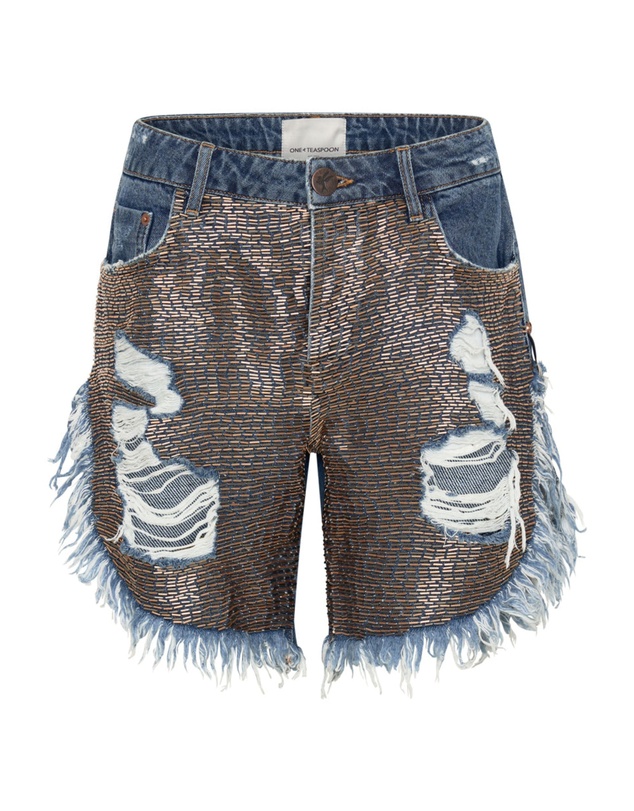 ONE TEASPOON - Gold Mine Frankies Long Length Denim Shorts