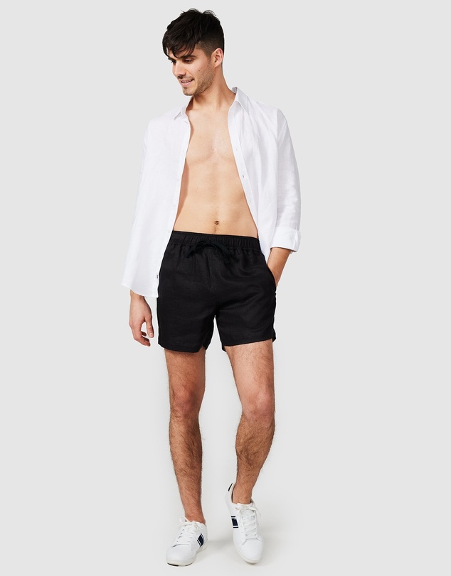 Vacay Swimwear - Black Linen Shorts