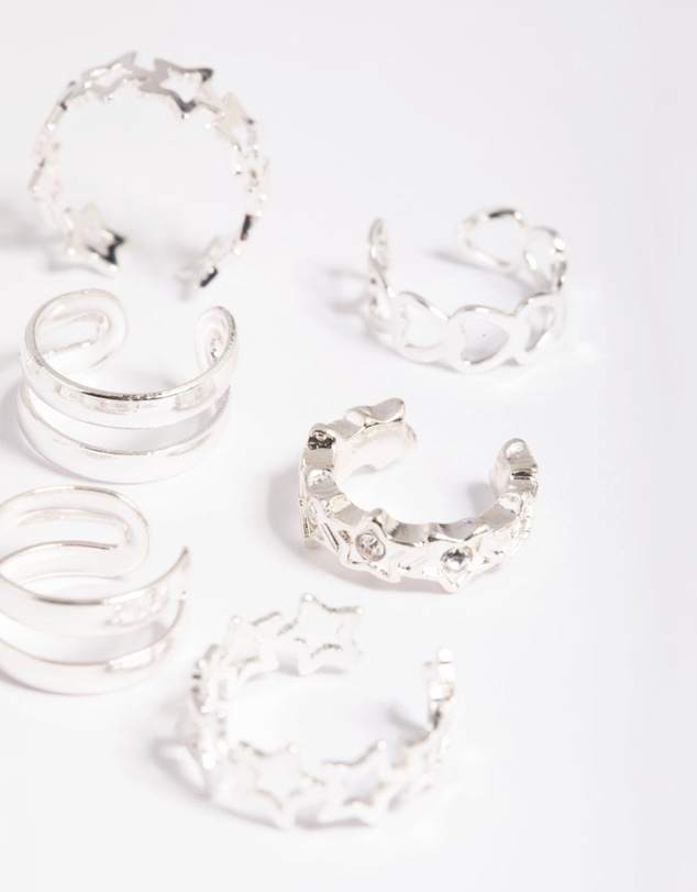 Lovisa - Silver Starry Heart Cuff Earring 8-Pack