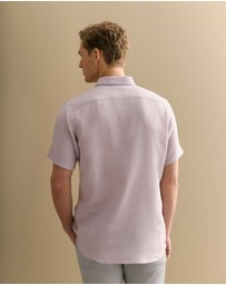 Trenery - Regular Fit Delave Linen Short Sleeve Shirt in Faded Violet