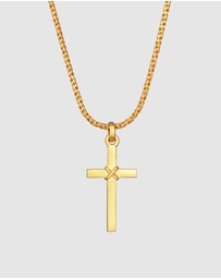 Kuzzoi - ICONIC EXCLUSIVE - Necklace Men Cross Flat Cord 925 Sterling Silver Gold Plated