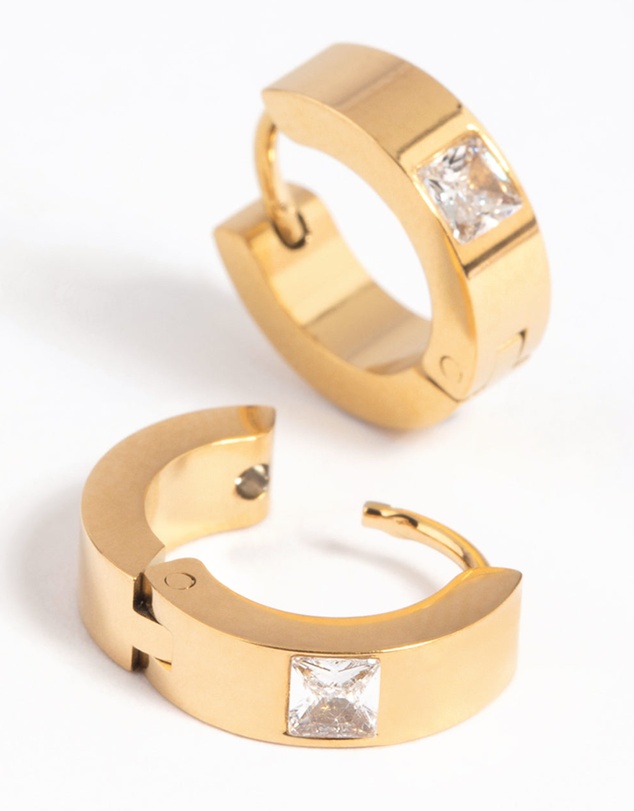 Lovisa - Waterproof Gold Plated Stainless Steel Cubic Zirconia Huggie Hoop Earrings