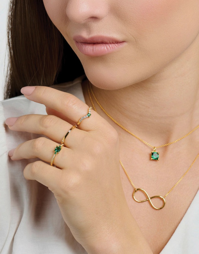 THOMAS SABO - Ring with green and white stones gold