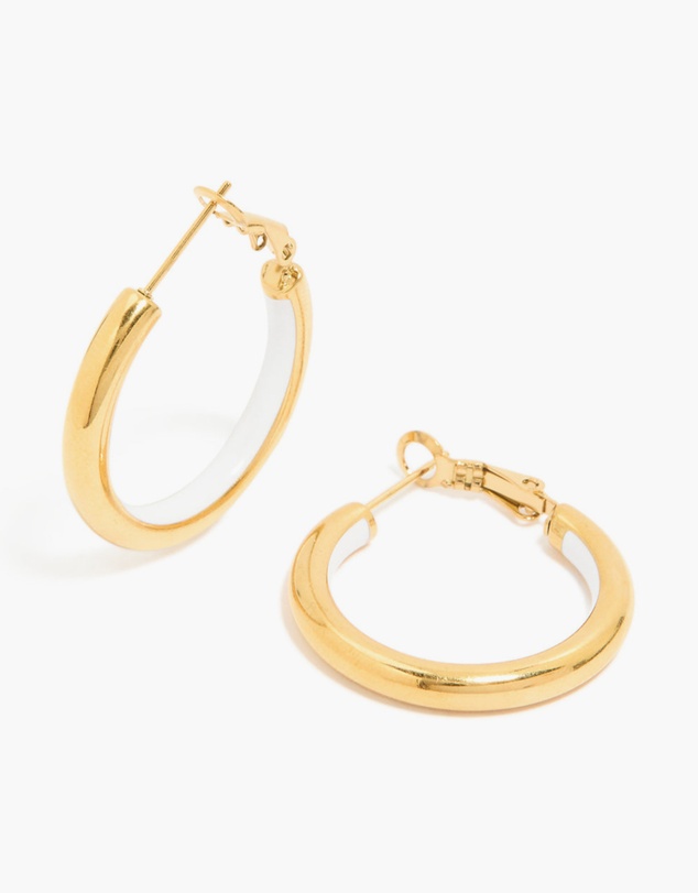 Lovisa - Waterproof Gold Plated Stainless Steel Half White Enamel Hoop Earrings