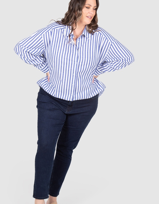 Love Your Wardrobe - Carrie Stripe Drop Shoulder Cotton Shirt