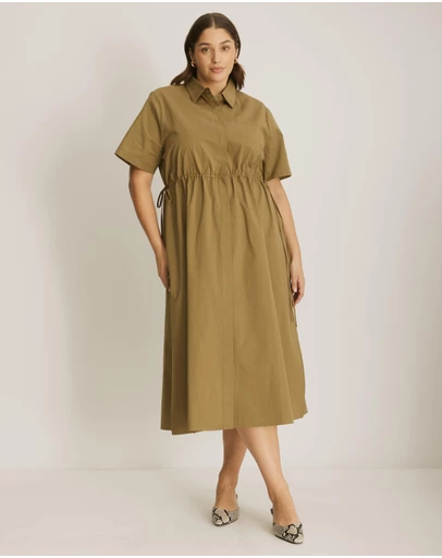 Atmos&Here Curvy - Tara Cinch Waist Midi Shirt Dress