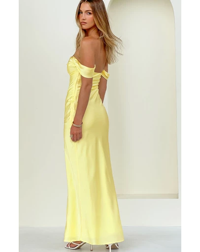 Beginning Boutique - Ella Light Yellow Off Shoulder Formal Maxi Dress