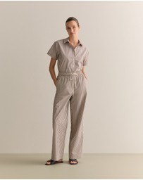 Trenery - Cotton Poplin Stripe Pull On Pant in Chocolate