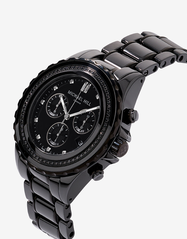 Michael Hill - Chonograph Watch with 0.50 Carat TW Diamonds in Black Ceramic & Stainless Steel