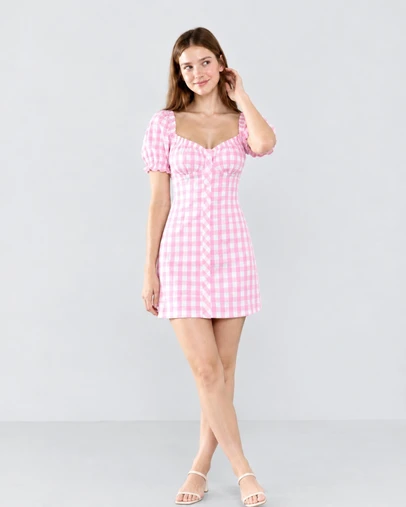 Glamorous - Ruched Puff Sleeve Mini Dress