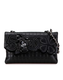 Pre-Loved by Azura Reborn - Pre-Loved Choco Bar Calfskin Camellia No. 5 CC Shoulder Bag