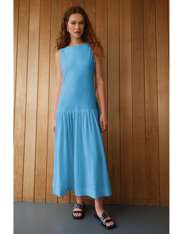 NEXT - Sleeveless Drop Waist 100% Cotton Crew Neck Midi Dress