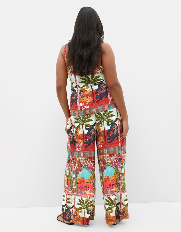City Chic - Plus size Capri Paradise Print Wide Leg Pant - terracotta