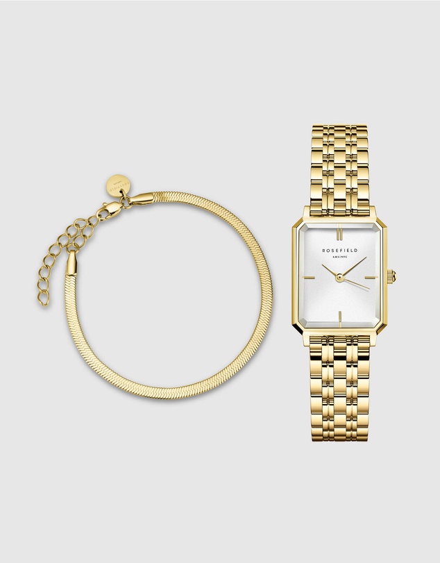 Rosefield - The Octagon XS - Gold Tone Watch and Snake Bracelet Set