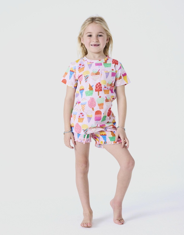 Kip&Co - Gelato Organic Cotton Short Sleeve Tee and Frill Shorts Pyjama Set - Kids-Teens