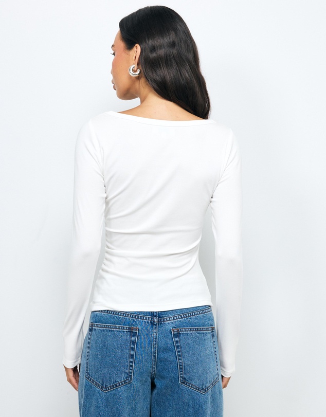 AERE - Boat Neck Gathered Jersey Top