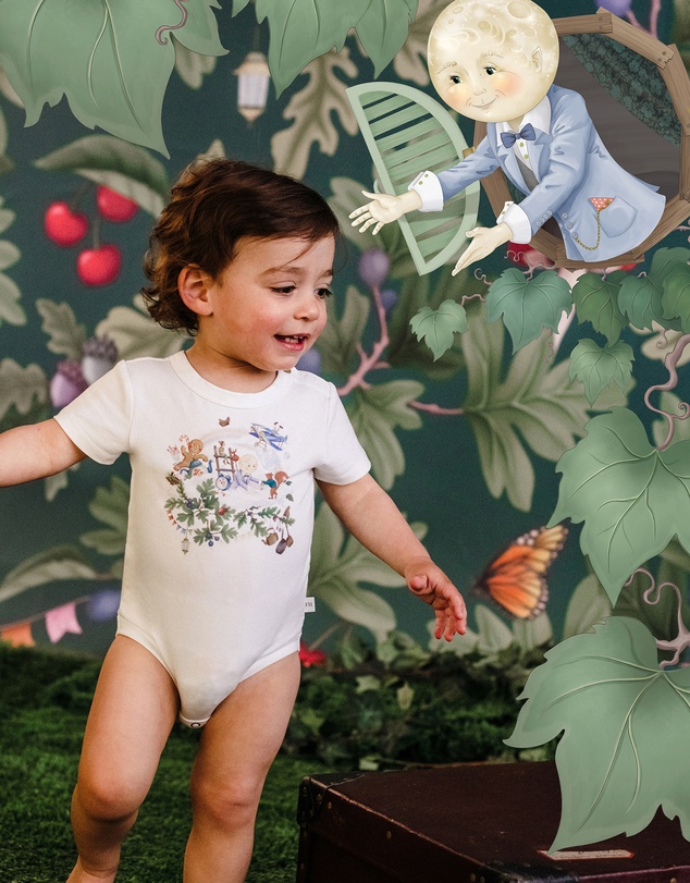 Fleur Harris - 'Up To The Land Of Goodies' Treasured Short Sleeve Bodysuit in Porcelain