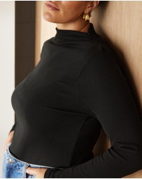 Atmos&Here Curvy - Mock Neck Rib Long Sleeve Top