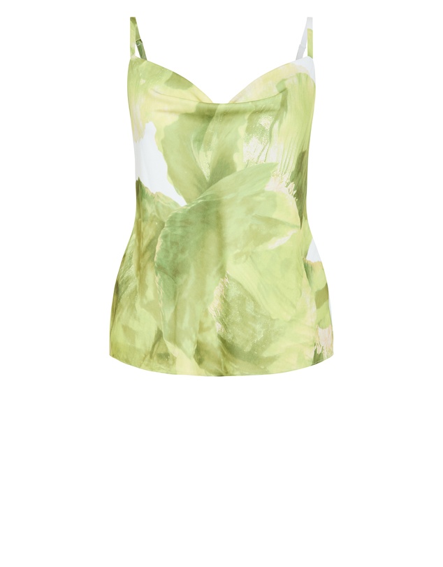 City Chic - Plus size Elisa Matcha Print Cowl Neck Cami - ivory