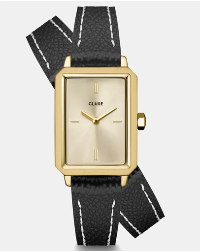 Cluse - Fluette Watch Double Leather, Black, Full Gold Colour