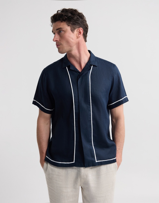 Oxford - Cooper Short Sleeve French Linen Piping Shirt