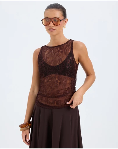Calli - Penny Sheer Lace Ruched Top
